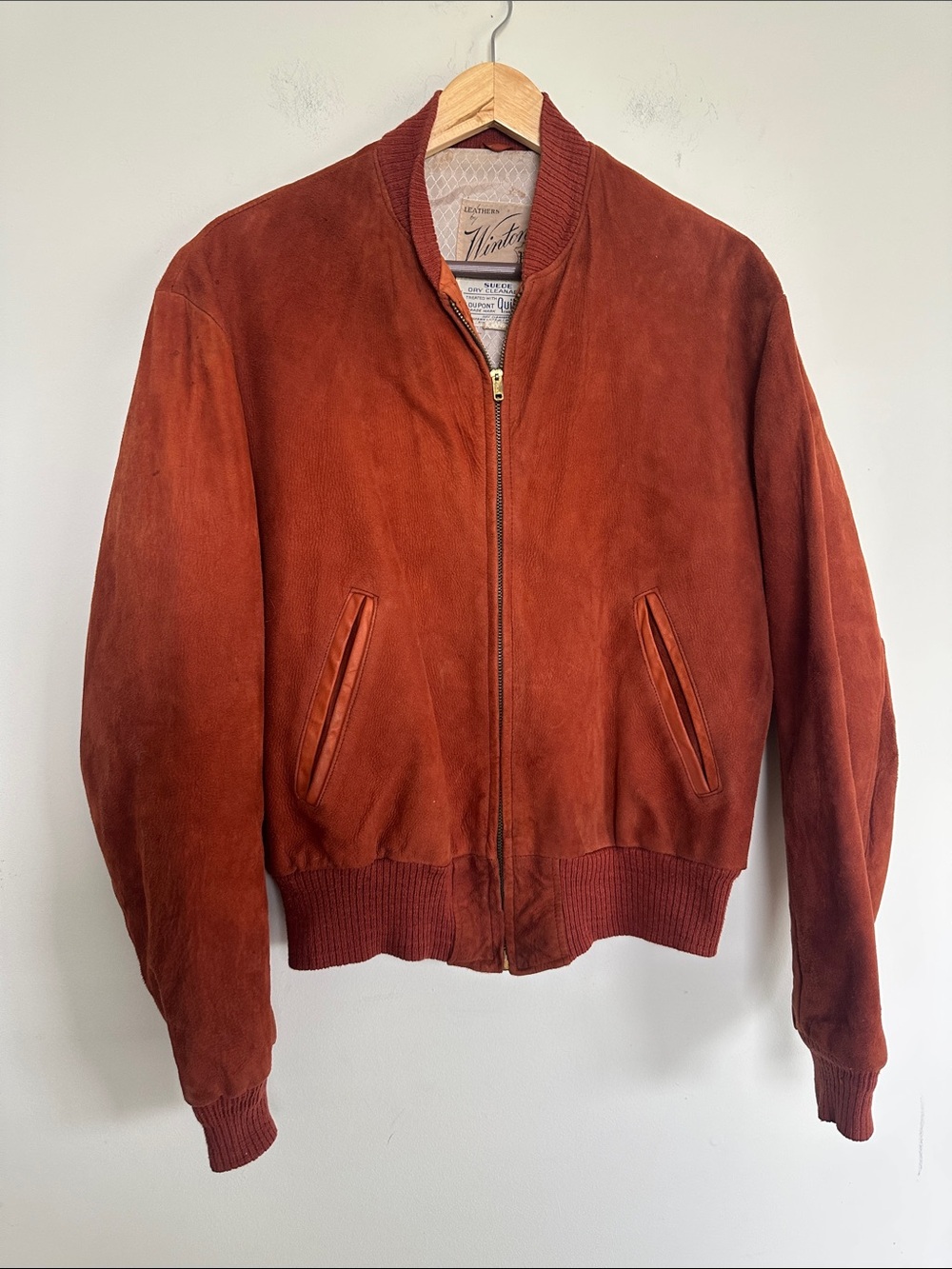 Leathers by winton Vintage-inspired Rust Suede Bomber Jacket by